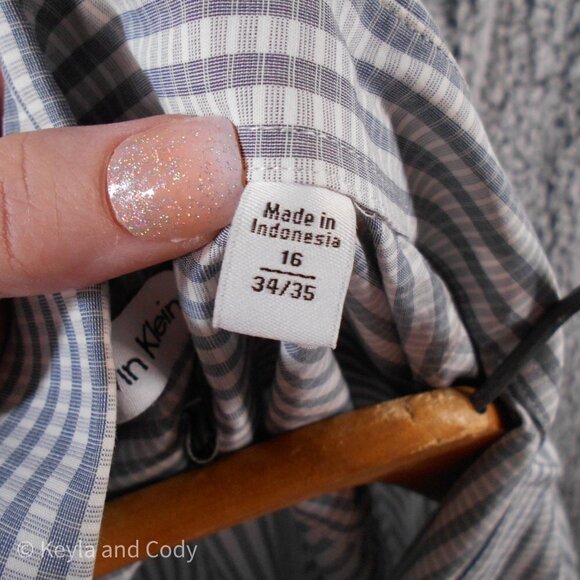 CALVIN Klein Button Down Dress Shirt Gray and White Pattern Men's Size 16 34/35 - Picture 5 of 9